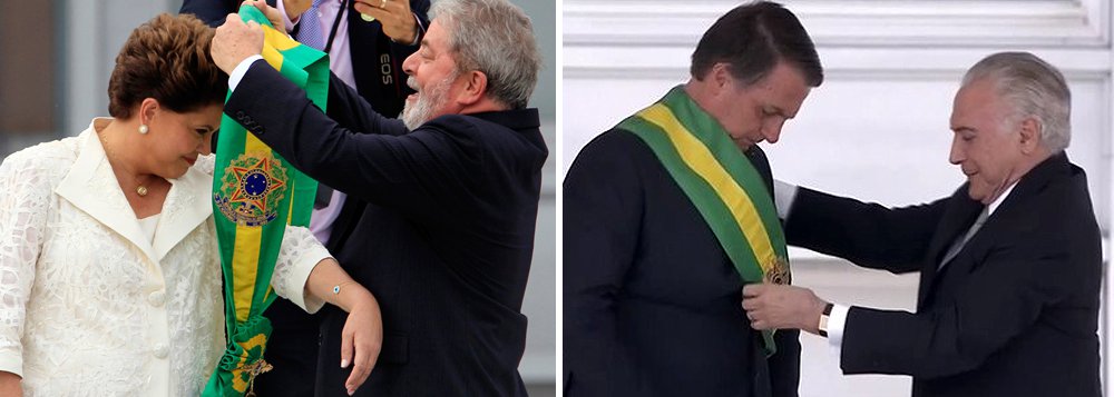 Temer põe em Bolsonaro a faixa presidencial de Dilma que deveria ser de Lula