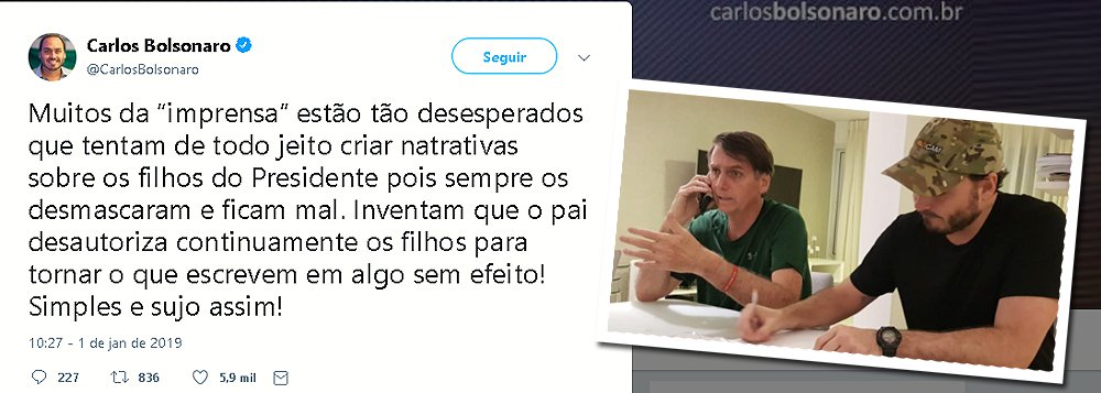 Carlos Bolsonaro amplia ataque do pai e diz que setores da imprensa estão desesperados