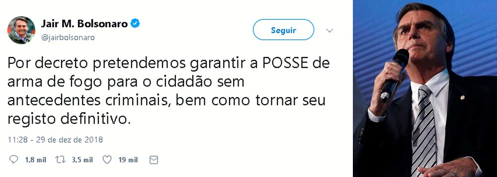 Bolsonaro quer liberar porte de arma por decreto