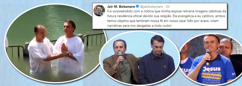 Membro da Assembleia de Deus, Bolsonaro se diz católico e que foi 'surpreendido' pela mulher