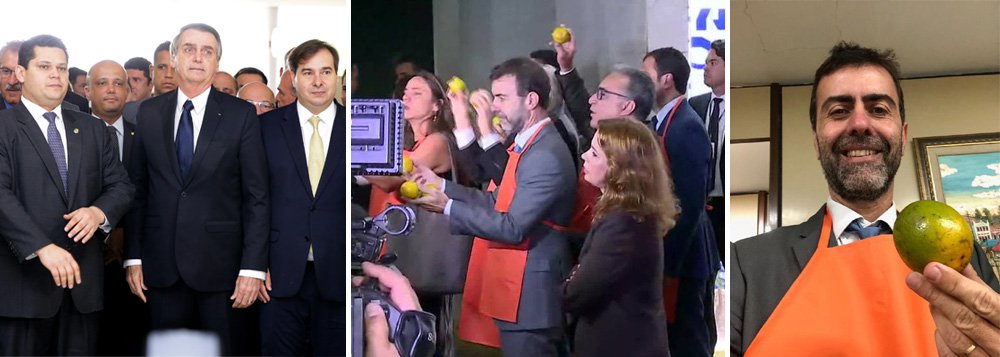 No Congresso, Bolsonaro evita imprensa e é recebido com laranjas