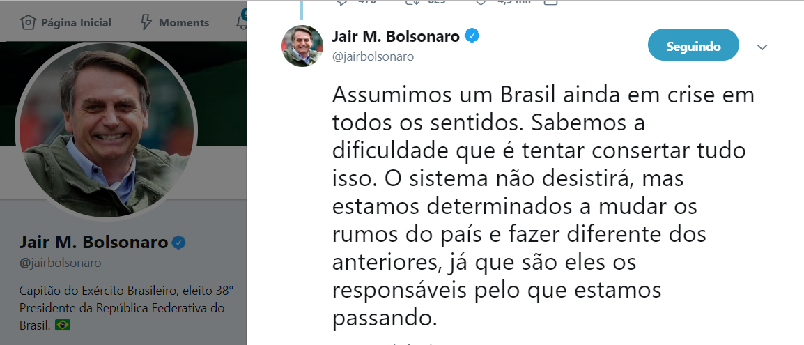 Em tempos de laranjal do PSL e Bebianno, Jair Bolsonaro se exime e responsabiliza 'o sistema'