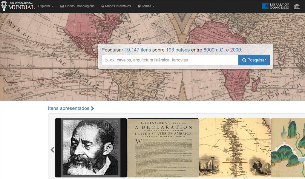 WDL, a Biblioteca Digital Mundial, já disponibiliza 20 mil títulos em português