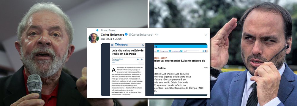 Carlos Bolsonaro brinca com luto de Lula e dispara fake news sobre seus irmãos