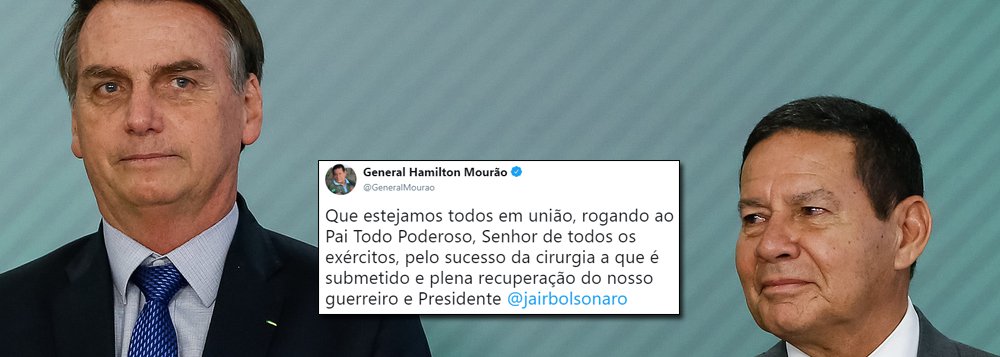 Mourão pede orações por Bolsonaro, que passa por cirurgia