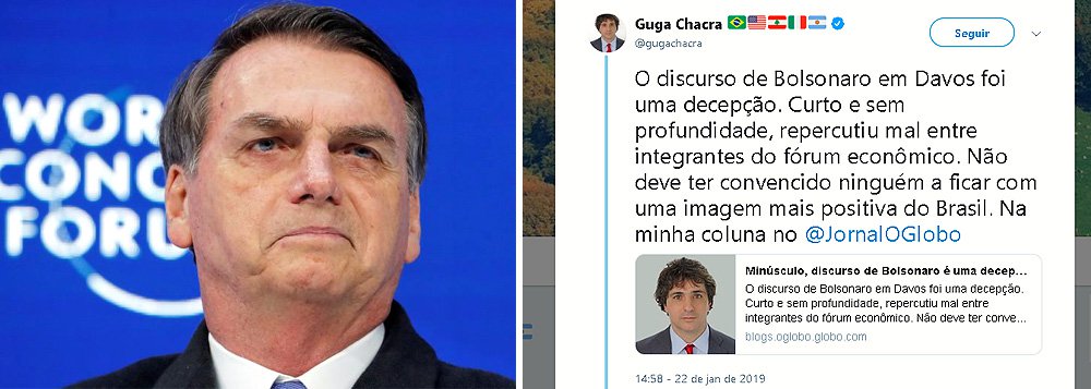 Guga Chacra: minúsculo, discurso de Bolsonaro é uma decepção em Davos
