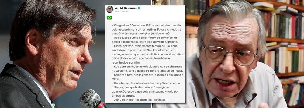 Bolsonaro declara guerra aos generais com novo elogio a Olavo de Carvalho