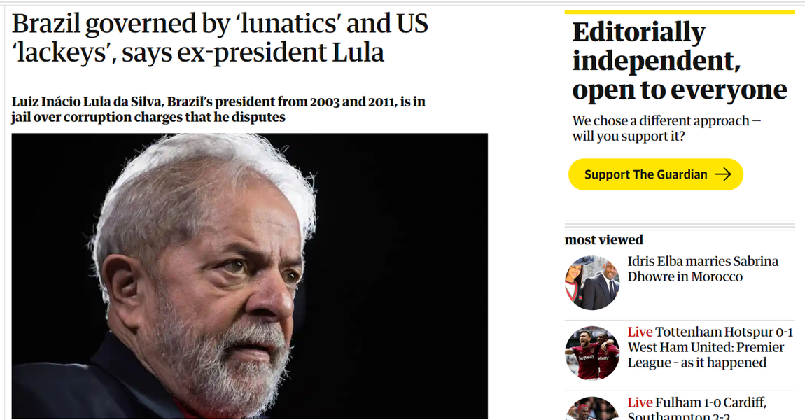 Entrevista de Lula repercute em todo mundo, menos no O Globo e na TV Globo
