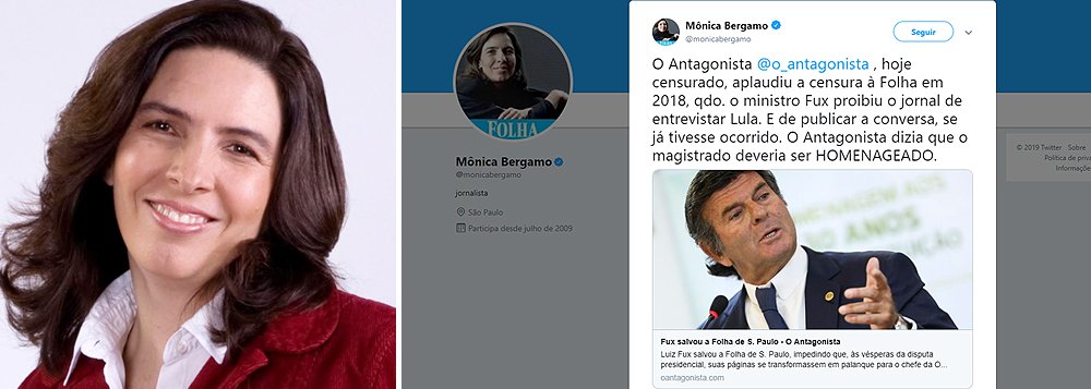 Mônica Bergamo lembra que Antagonista já aplaudiu censura de Fux à Folha, que tentou entrevistar Lula