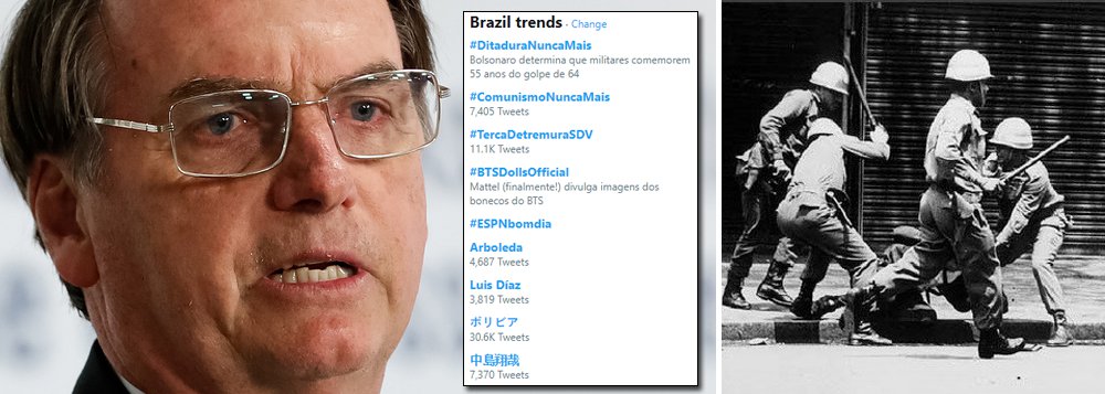 Brasil repudia Bolsonaro nas redes e 'ditadura nunca mais' bomba no Twitter