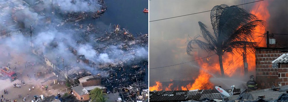 Incêndio destrói casas e barracos no Recife
