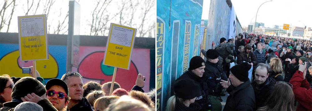 Protestos suspendem demolição do Muro de Berlim