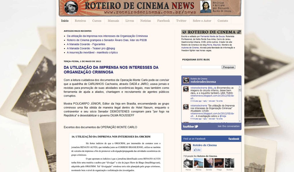 Roteiro de Cinema agrega todos os documentos da relação entre Cachoeira e a imprensa