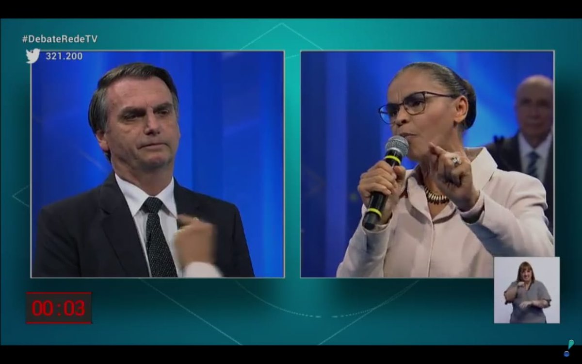 Em debate, Marina Silva pressiona Bolsonaro sobre mulheres e lembra que estado é laico