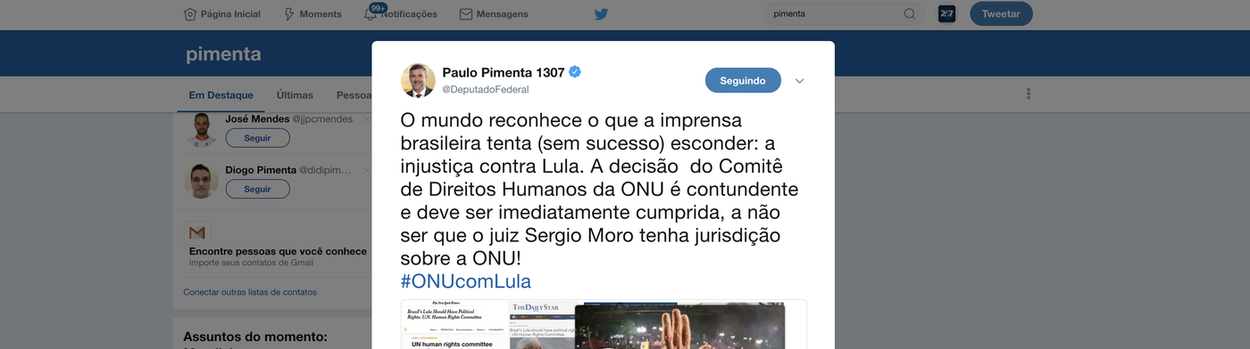 Pimenta: o mundo já sabe o que a mídia brasileira tenta esconder