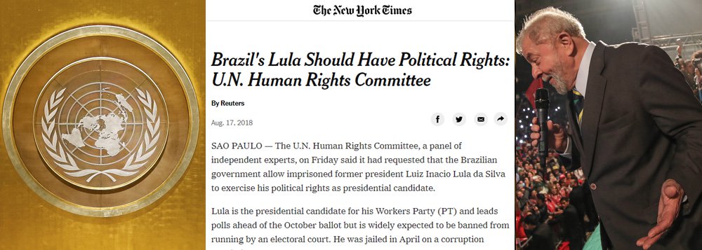 New York Times destaca o que a mídia nacional esconde: ONU exige Lula nas eleições