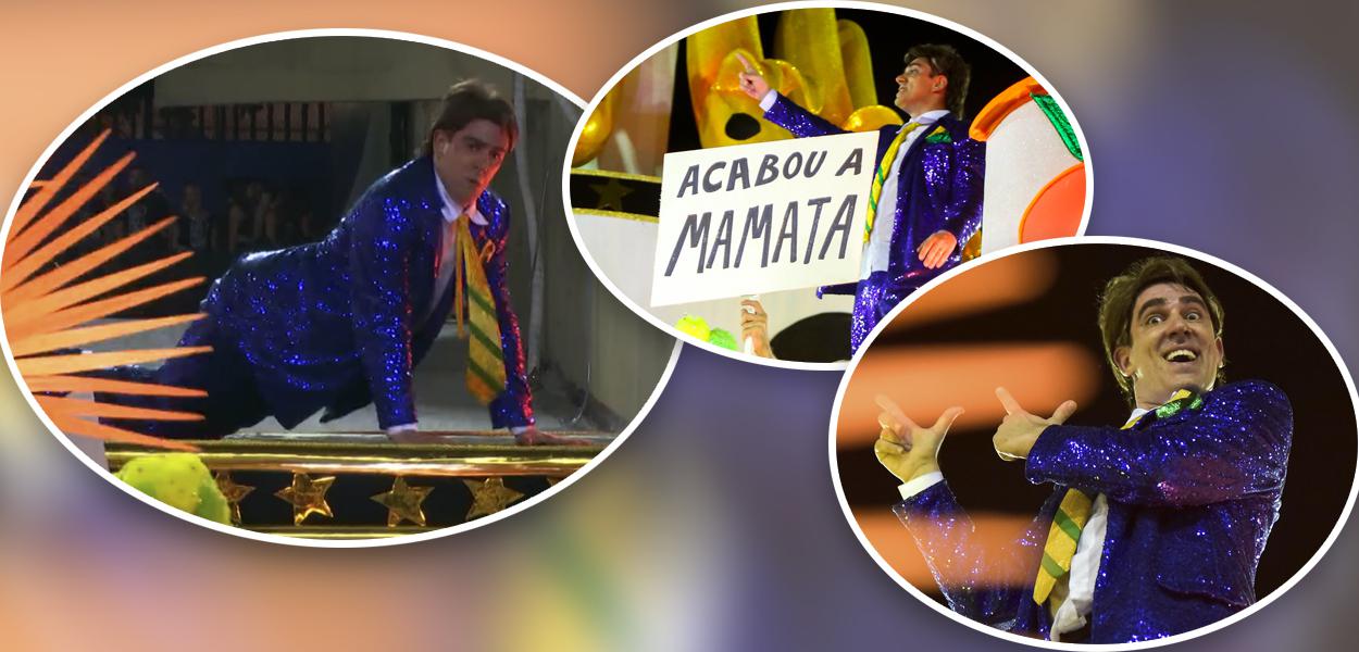 Marcelo Adnet desfila pela Escola de Samba São Clemente (Foto: Reprodução | Ronaldo Nina/Riotur | Dhavid Normando/Riotur) Marcelo Adnet desfila pela Escola de Samba São Clemente