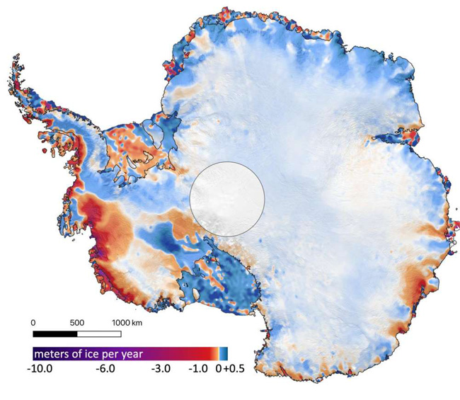 Mapa do derretimento do gelo na Antártica