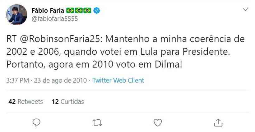Tweet Fábio Faria