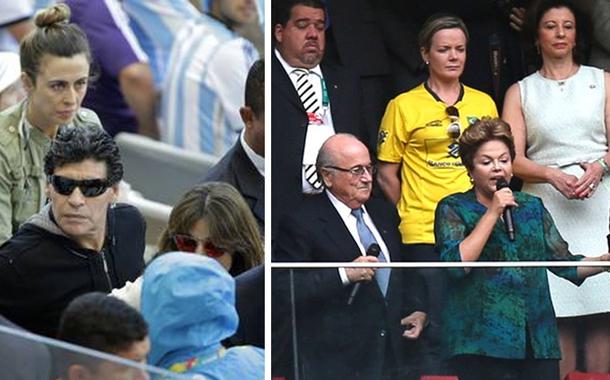 Maradona e Dilma Rousseff na abertura da Copa de 2014