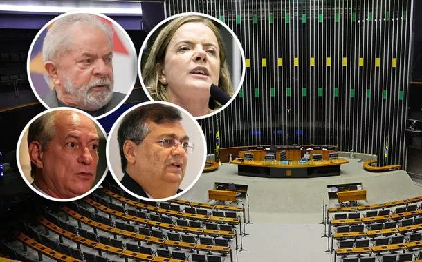 Lula, Gleisi Hoffmann, Ciro Gomes, Flávio Dino e plenário da Câmara dos Deputados