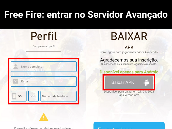 Entre no Servidor Avançado free fire