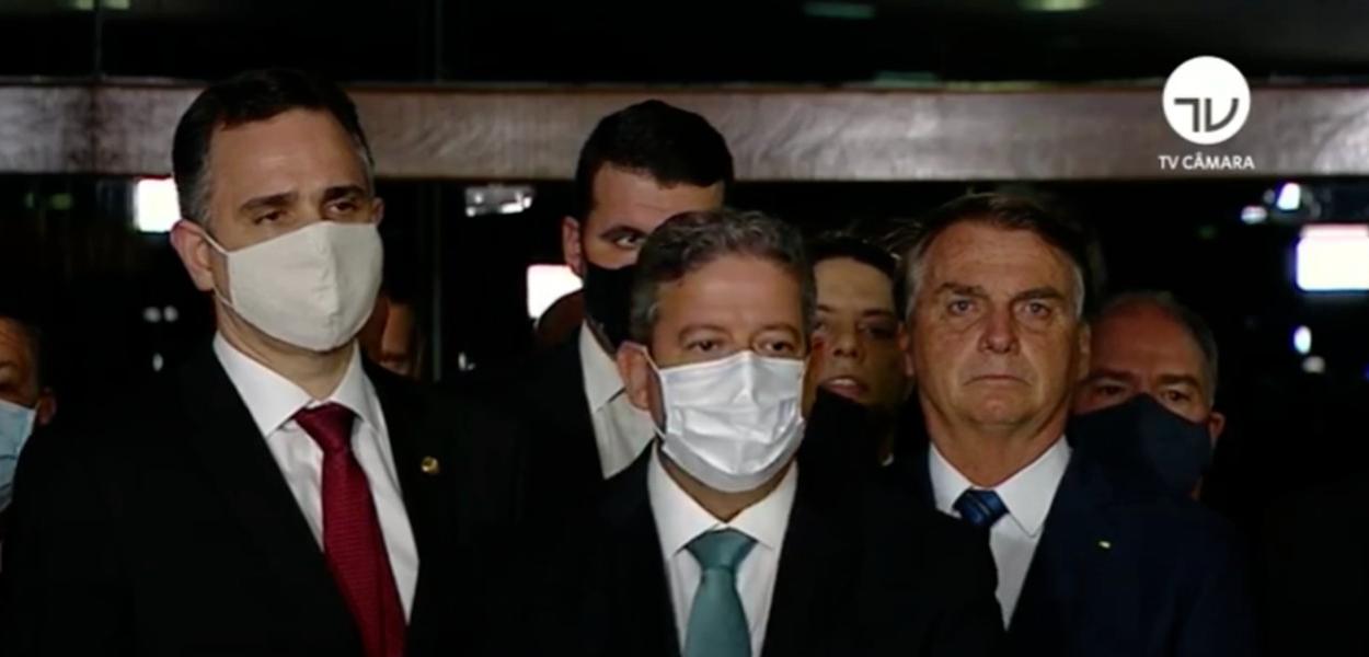 Rodrigo Pacheco, Arthur Lira e Jair Bolsonaro