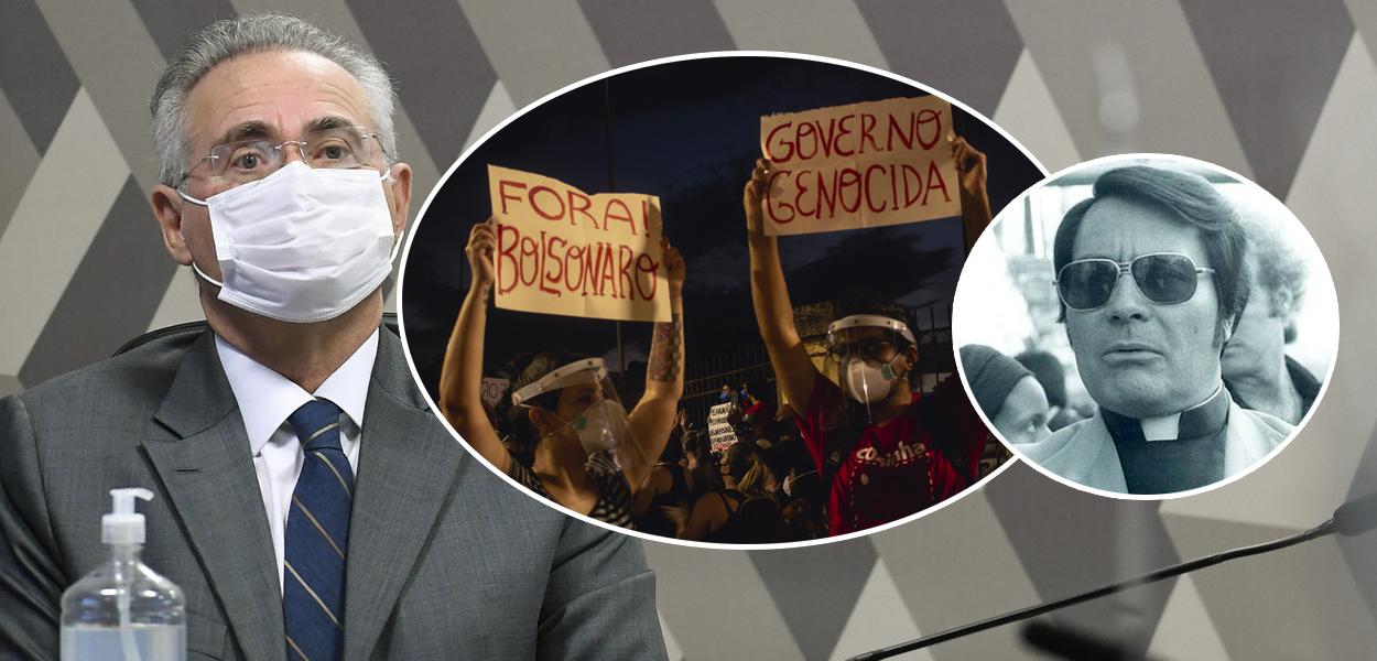 Senador Renan Calheiros (MDB-AL), ato contra Jair Bolsonaro e o ex-religioso Jim Jones (Foto: Jefferson Rudy/Agência Senado | Mídia NINJA | Divlgação) Senador Renan Calheiros (MDB-AL), ato contra Jair Bolsonaro e o ex-religioso Jim Jones