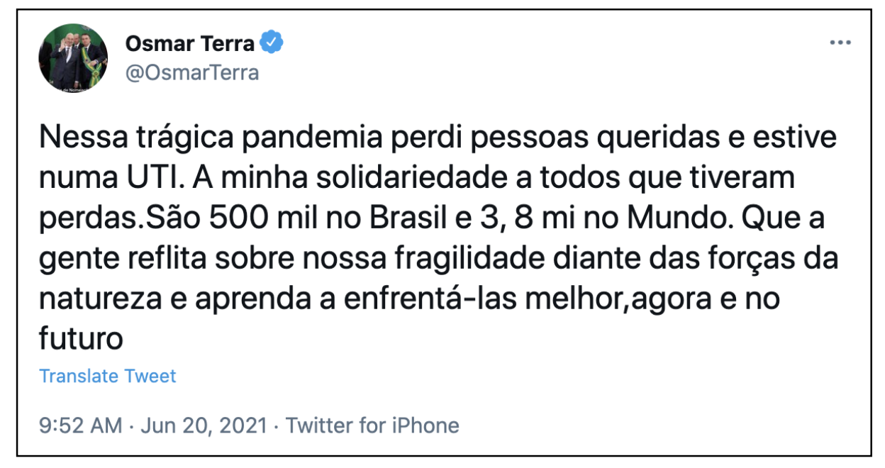 Osmar Terra en Twitter