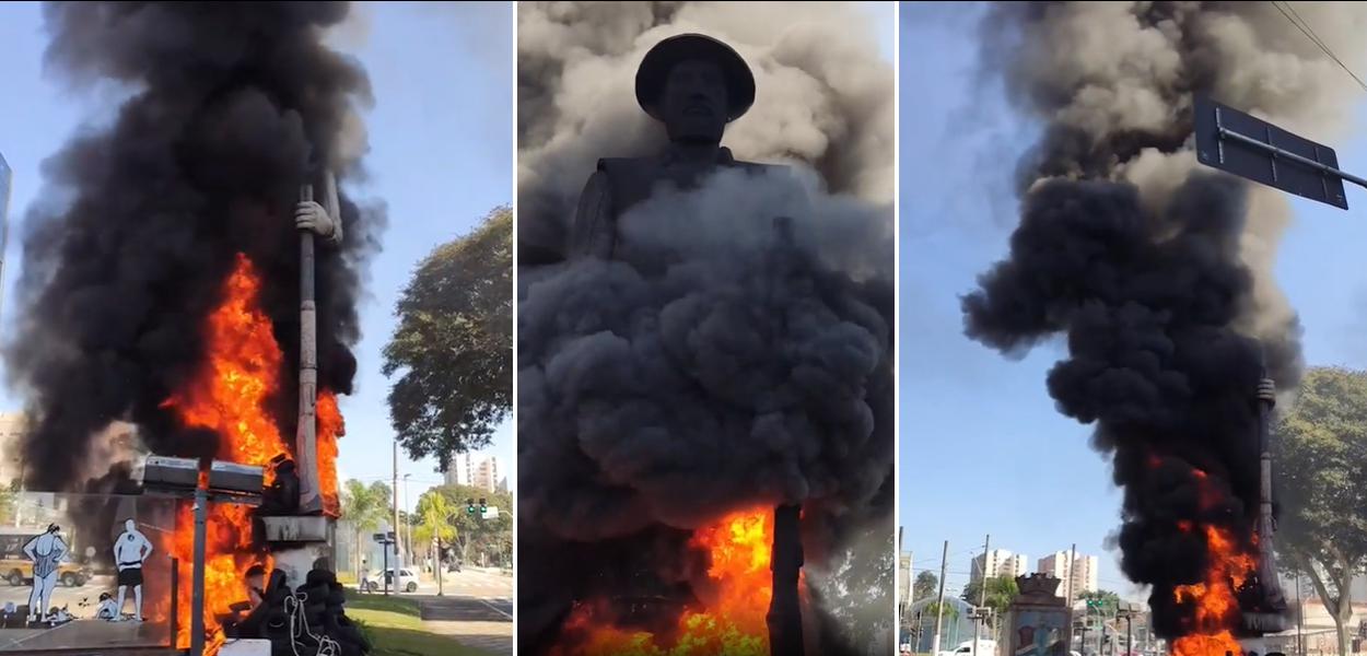 Incêndio na estátua do Borba Gato, em São Paulo