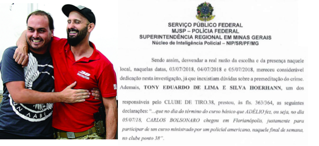 Carlos Bolsonaro, o dono do clube de tiro e trecho do inquérito