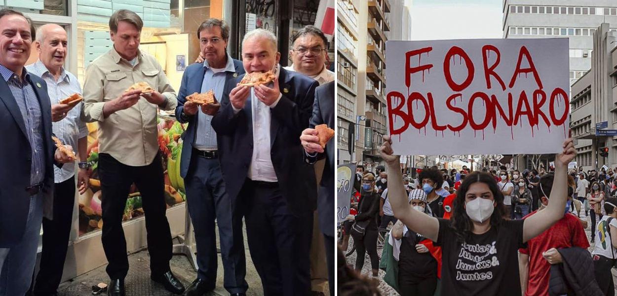Sem poder entrar em restaurantes de NY, Bolsonaro come pizza na rua