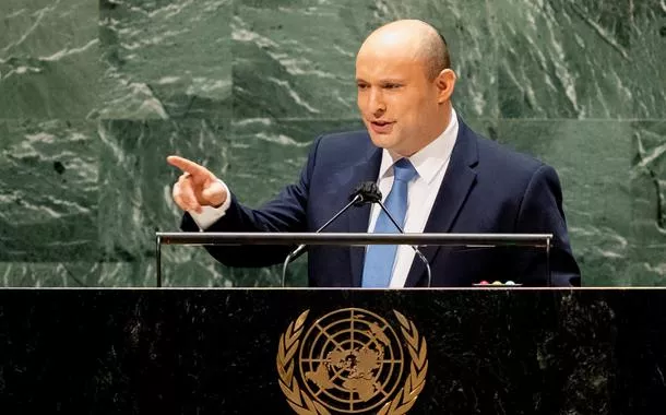 Primeiro-ministro de Israel, Naftali Bennett, durante discurso na Assembleia-Geral da ONU em Nova York