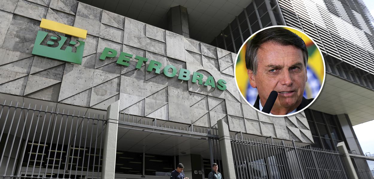 Fachada da Petrobras e Bolsonaro