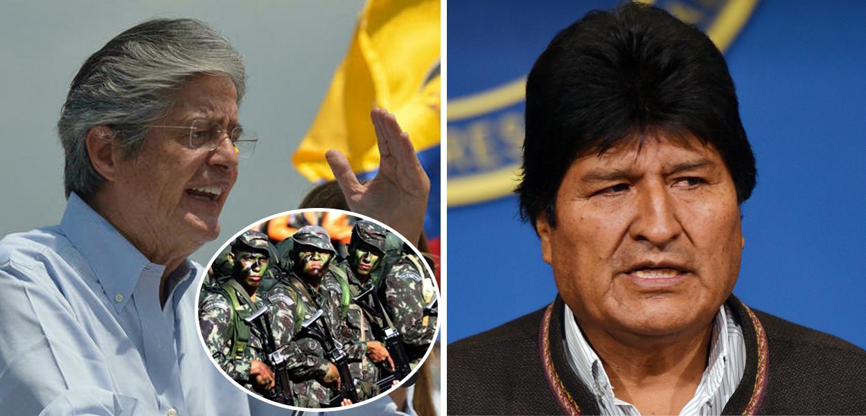 Presidente do Equador, Guilhermo Lasso, ex-presidente da Bolívia Evo Morales e militares do Brasil