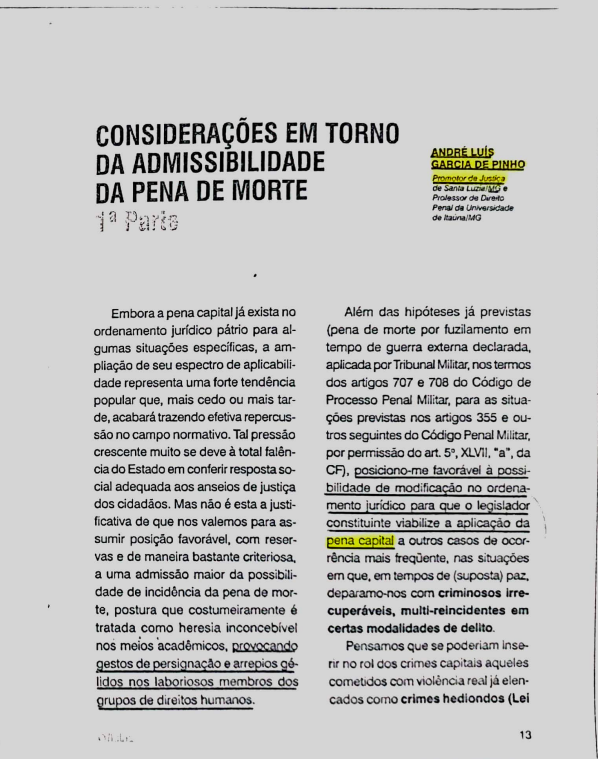 Trecho do artigo publicado pelo promotor André de Pinho