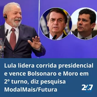 Lula lidera corrida presidencial e vence Bolsonaro e Moro em 2º turno, diz pesquisa ModalMais/Futura