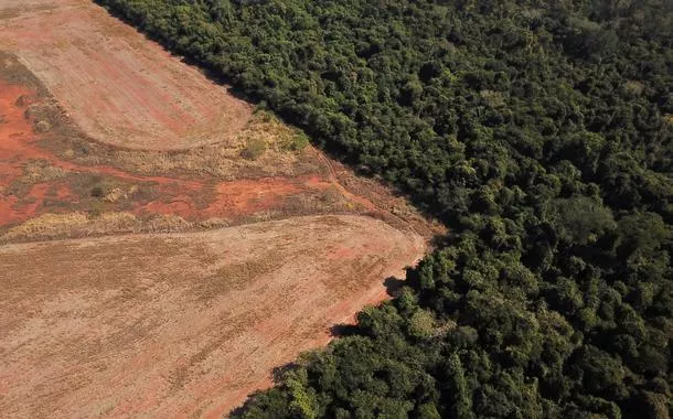 Vista aérea de área desmatada da Amazônia no Mato Grosso