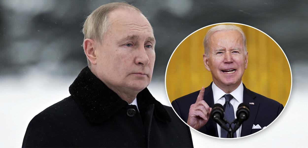Presidentes Vladimir Putin (Rússia) e Joe Biden (EUA)