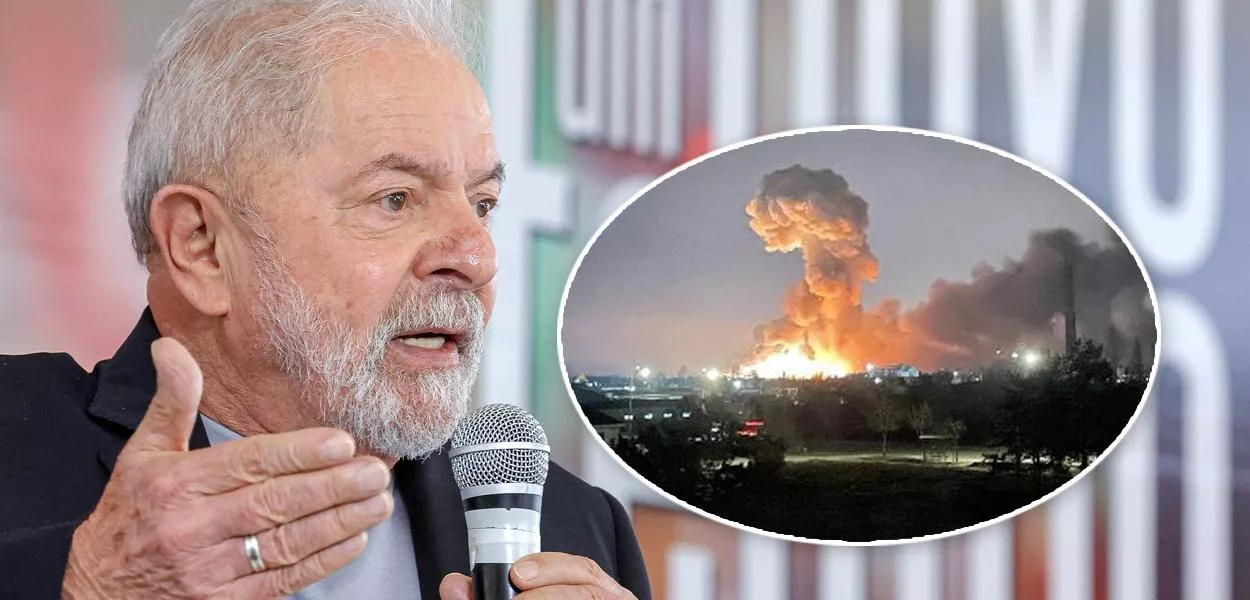 Lula e explosão na Ucrânia durante a guerra