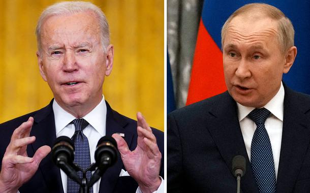 Joe Biden (à esq.) e Vladimir Putin
