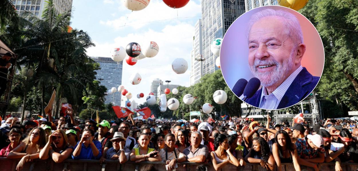 Ato de centrais sindicais e o presidente Luiz Inácio Lula da Silva