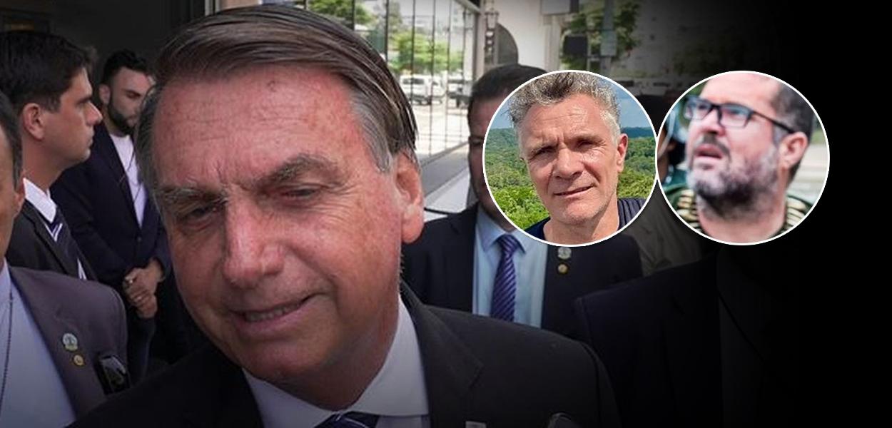 Jair Bolsonaro, o jornalista inglês Dom Phillips e o indigenista Bruno Pereira (Foto: Reprodução) Jair Bolsonaro, o jornalista inglês Dom Phillips e o indigenista Bruno Pereira