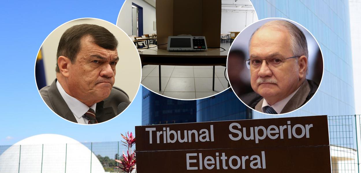 Paulo Sergio Nogueira e o presidente do TSE Edson Fachin mais TSE e urnas eletrônicas ao fundo
