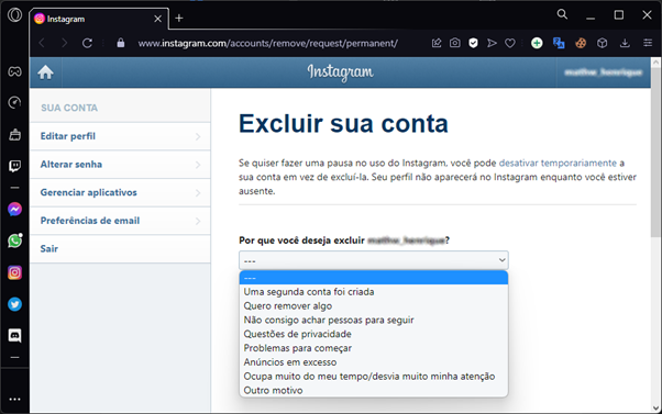 Como excluir conta do Instagram no Celular ou Computador