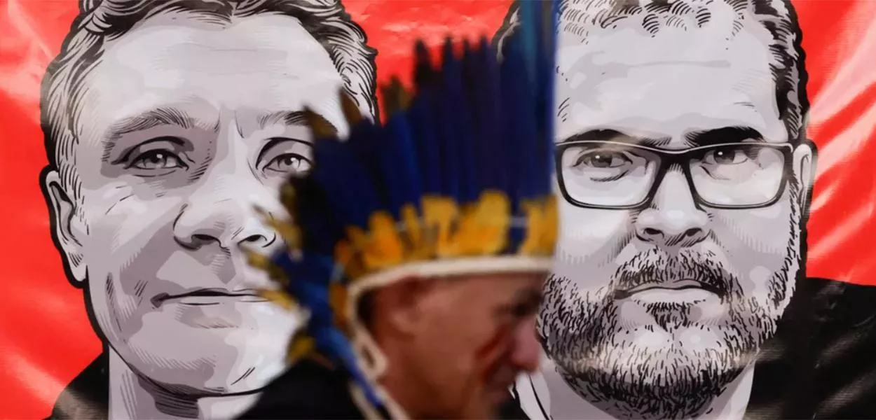 Protesto após desaparecimento de Dom Phillips (à esq.) e Bruno Pereira