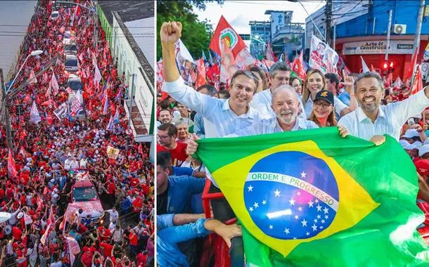 Foto à dir.: Camilo Santana, Luiz Inácio Lula da Silva (no meio) e Elmano de Freitas (de barba)