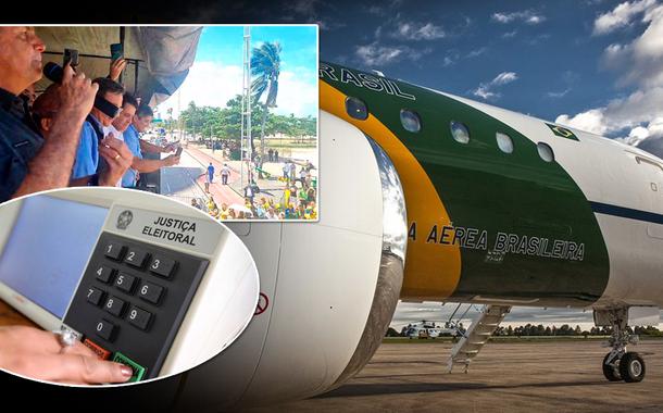 Jair Bolsonaro em discurso no Recife (PE), urna e um avião da Força Aérea Brasileira