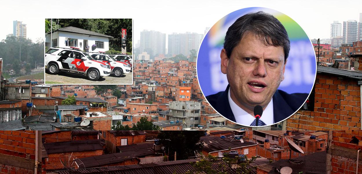 Viatura da PM, favela Paraisópolis e Tarcísio de Freitas