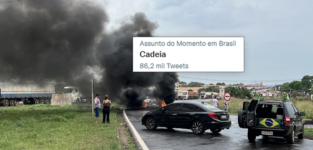 Manifestantes queimam pneus em protesto em Várzea Grande, no Mato Grosso